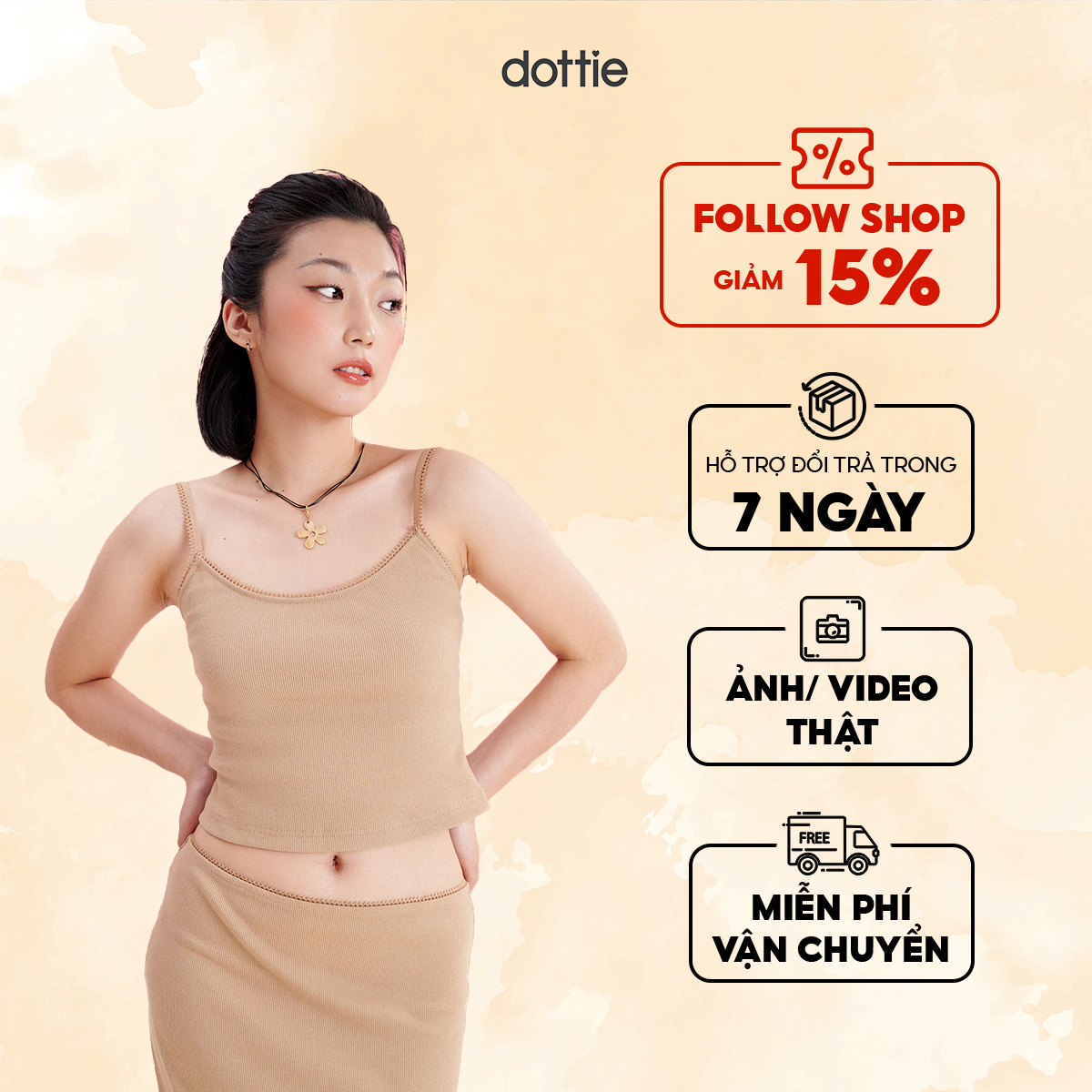 Dottie - áo hai dây viền ren - nâu - t0793