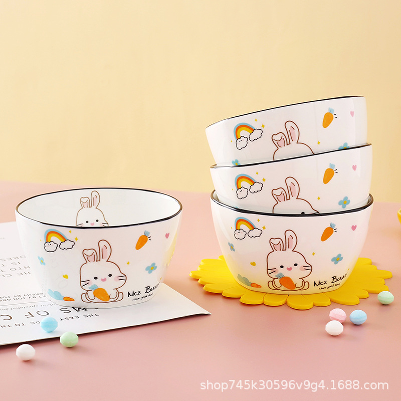 Chén sứ/Bát sứ Thỏ ôm cà rốt Dư Dư - 4.5inch giúp bữa ăn thêm ngon miệng