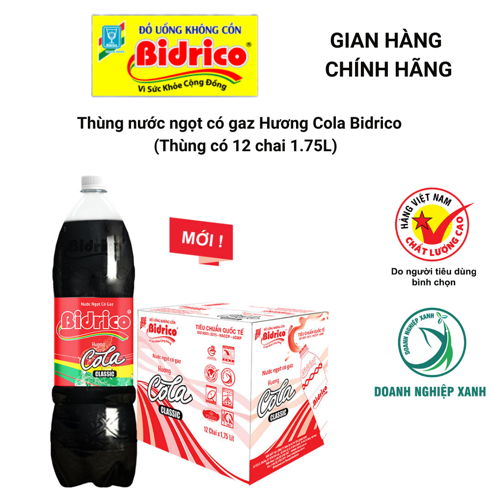 Thùng nước ngọt có gaz Bidrico Hương Cola ( Thùng 12 chai 1.75L )