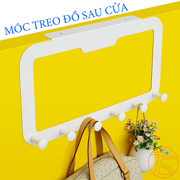 Móc treo sau cửa có 6 móc bằng kim loại E1605 dùng treo quần áo, túi xách, dây nịch đa năng - Giá treo quần áo 6 móc tiện dụng - Móc dán cửa không cần khoan vít