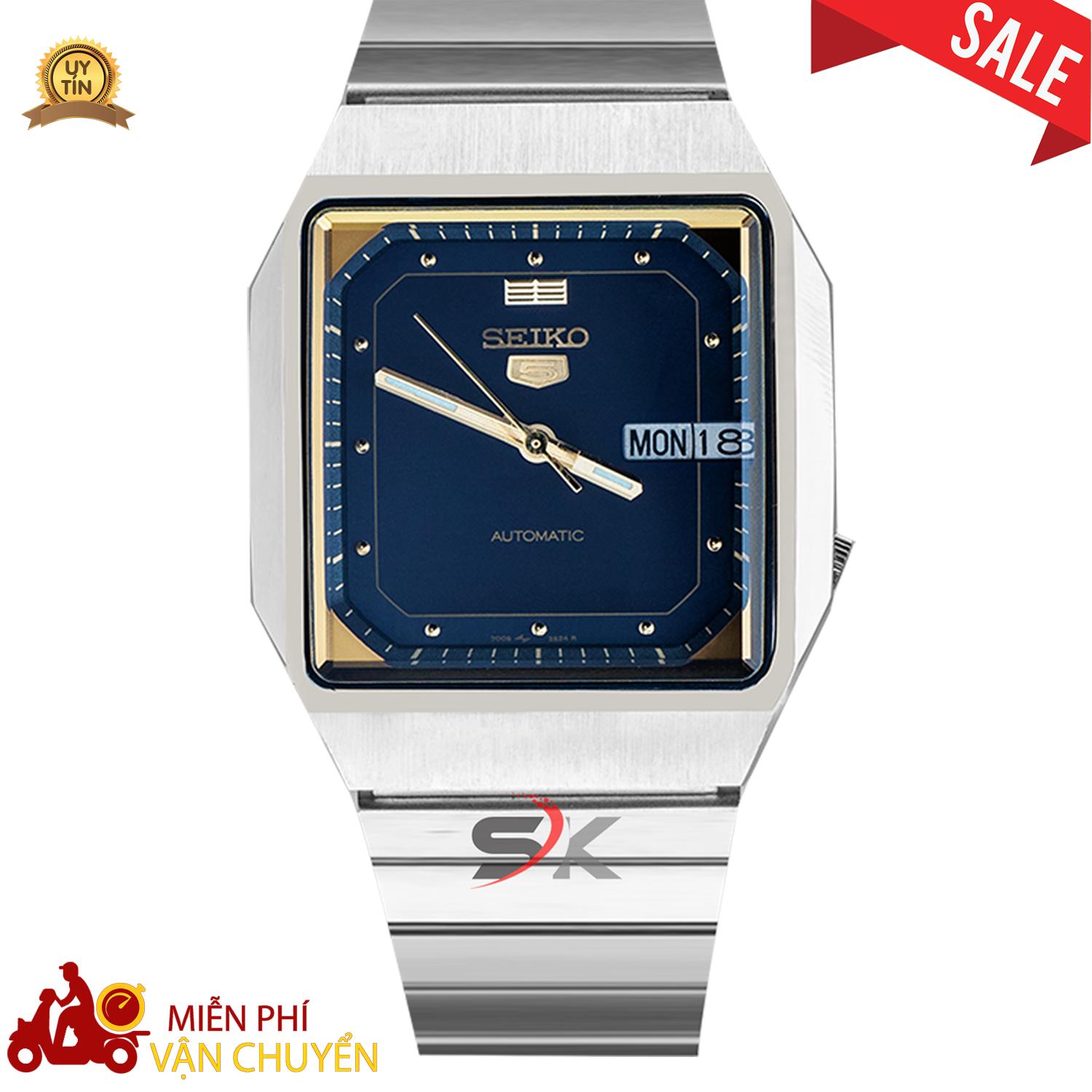 Đồng Hồ Cơ Nam Seiko 5 Chém Cạnh (Mặt Vuông) Máy Cơ Tự Động Japan - Bào Hành DHQT 12 Tháng