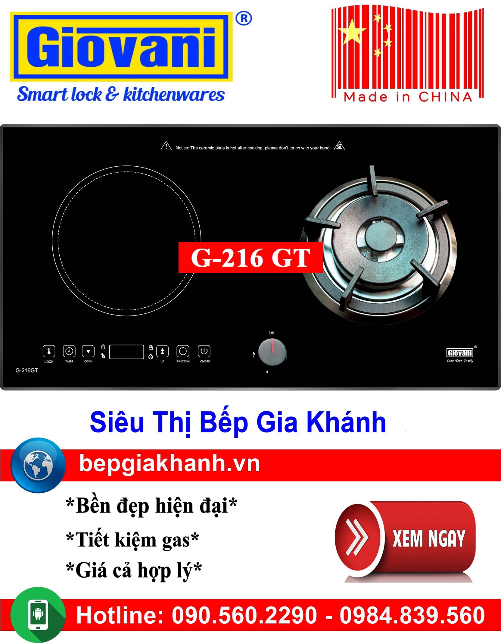 [HCM]Bếp gas âm kết hợp từ Giovani G-216 GT sản xuất Trung Quốc, bếp gas, bếp gas đôi, bếp gas đơn, bếp gas âm, bếp ga, bếp ga đôi, bếp ga đơn, bếp ga âm, bep ga, bep gas