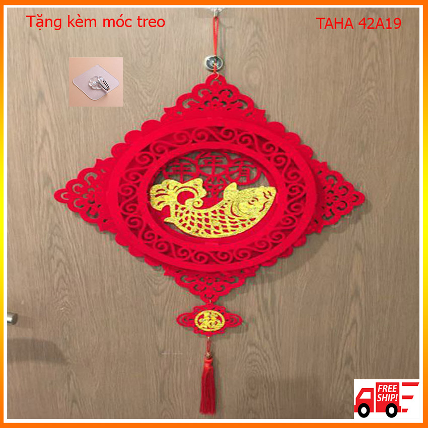 Liễn Nhung 3D hình cá trang trí tết TET02 TAHA 42A19 TẶNG kèm móc dính tường