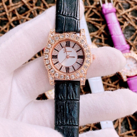 Đồng Hồ Nữ Thời Trang GENEVA Dây Da Mặt Tròn Viền Đá Siêu Sang Chảnh