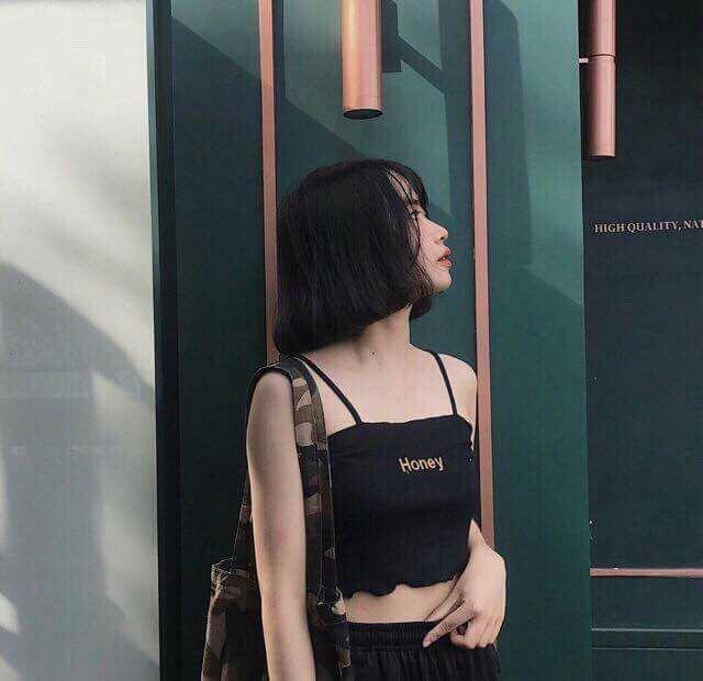 Áo hai dây croptop in chữ Honey thun gân mỏng mát hot nhất hè 2019 1121A13