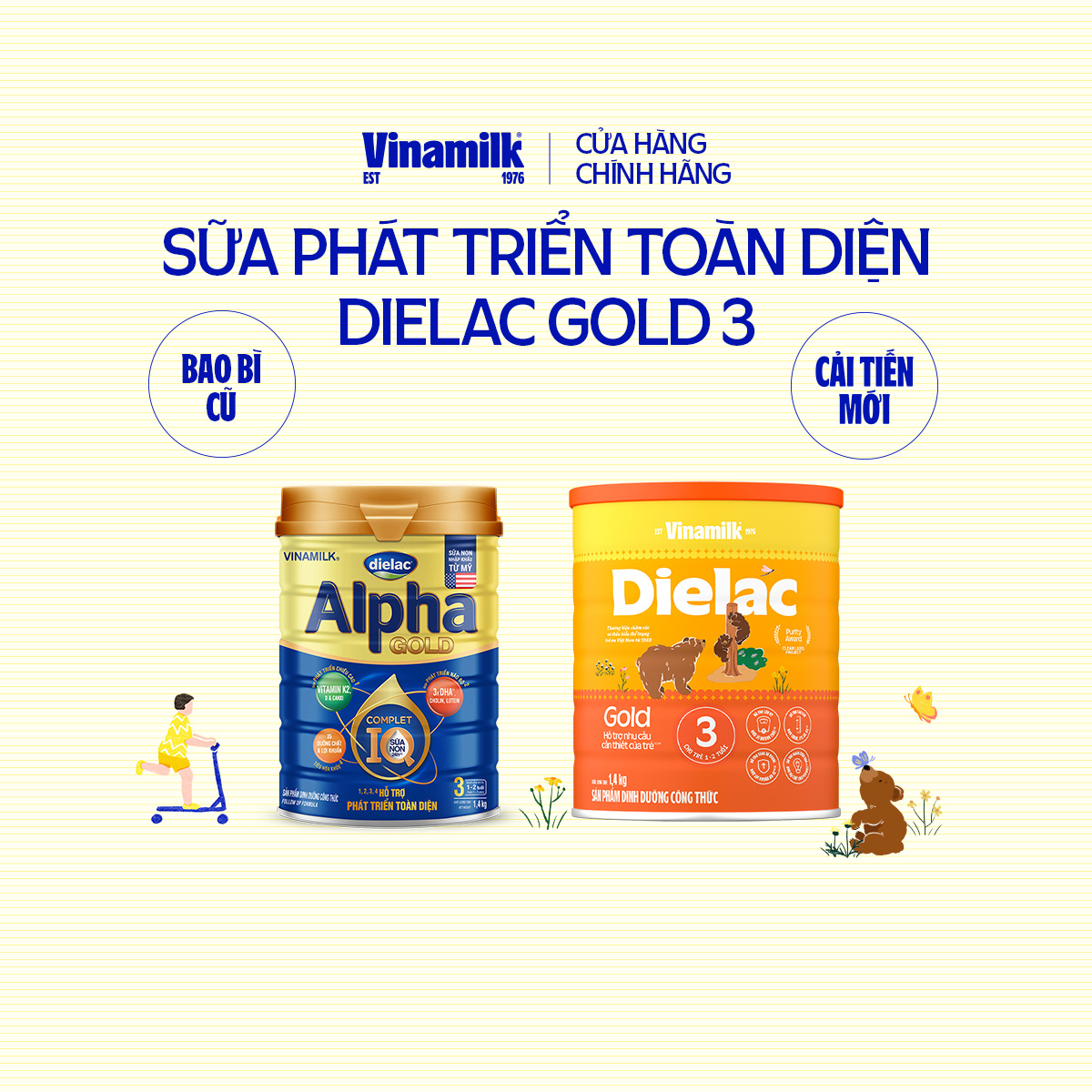 Sữa bột Vinamilk Dielac Alpha Gold 3 - Hộp thiếc 1400g (cho trẻ từ 1 - 2 tuổi) - Sữa công thức hỗ trợ phát triển trí não của trẻ, tăng cân, chiều cao