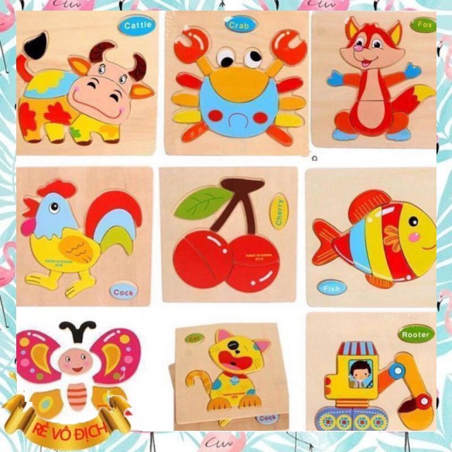 Bộ 10 tranh ghép hình 3d bằng gỗ ngẫu nhiên cho bé