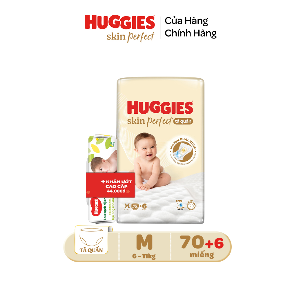 Tã/ Bỉm Quần Huggies Skin Perfect M/L/XL/XXL Super Jumbo Với 2 Vùng Thấm Giảm Kích Ứng Da