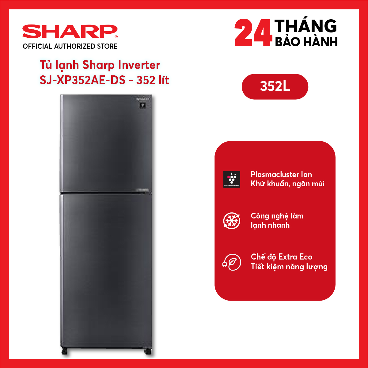 Tủ lạnh sharp sj-xp352ae-sl/ds 330 lít inverter
