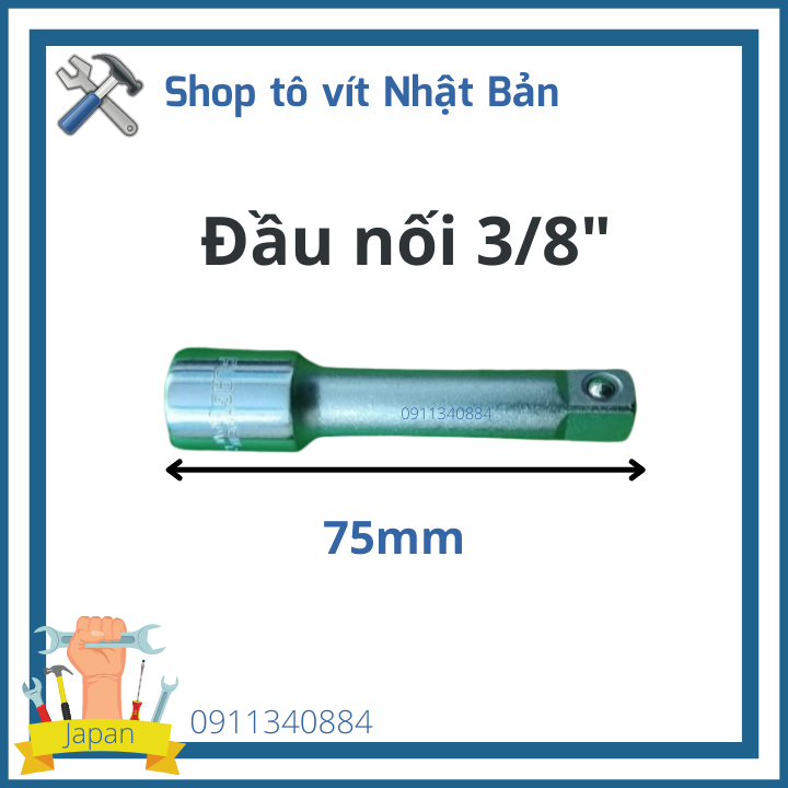 Đầu nối khẩu 3/8" dài 75mm nhật bản - đầu nối ốc - đầu vặn khẩu - đầu nối nhật bản