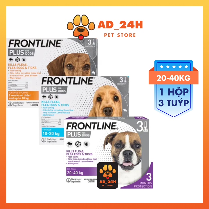 1 Hộp/3 tuýp - FRONTLINE PLUS -Nhỏ gáy sạch ve, rận, bọ chét (trứng, ấu trùng, con trưởng thành)_Shop__24H