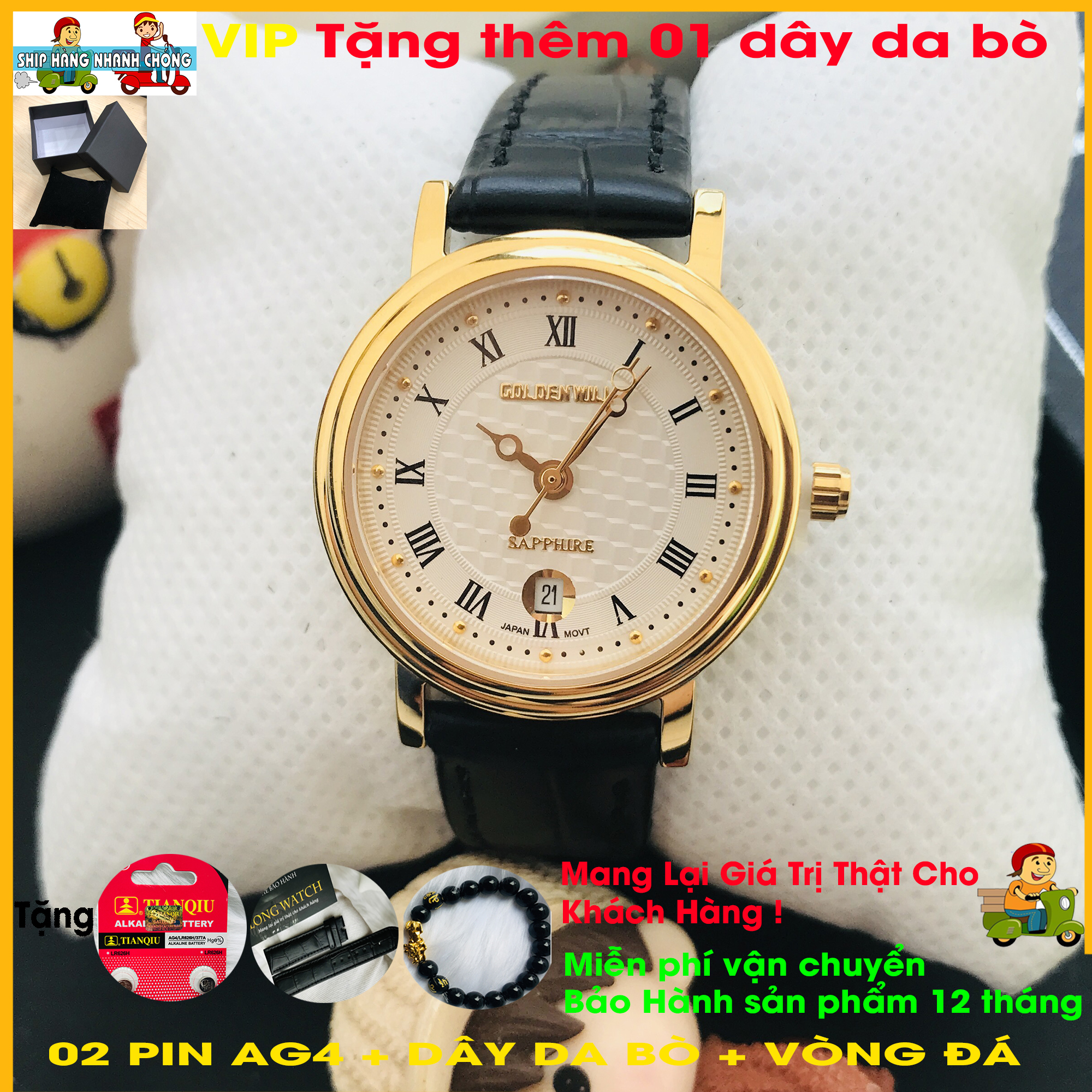 KHUYẾN MÃI SIÊU PHẨM ĐỒNG HỒ B650M NỮ TRẺ TRUNG, HIỆN ĐẠI, BẢO HÀNH 24 THÁNG, TẶNG VÒNG ĐÁ TỲ HƯU TRỊ GIÁ 150,000, 02 PIN DỰ TRỮ, DÂY DA BÒ