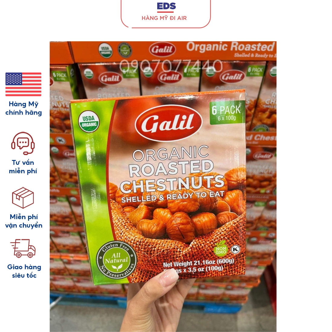 Hạt dẻ hữu cơ date 7/2024 galil organic roasted chestnuts - eds hàng mỹ