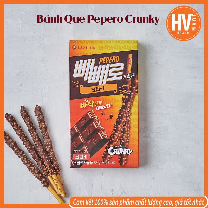 Bánh que pepero crunky socola lotte hàn quốc 39g 빼빼로 크런키. hvmart