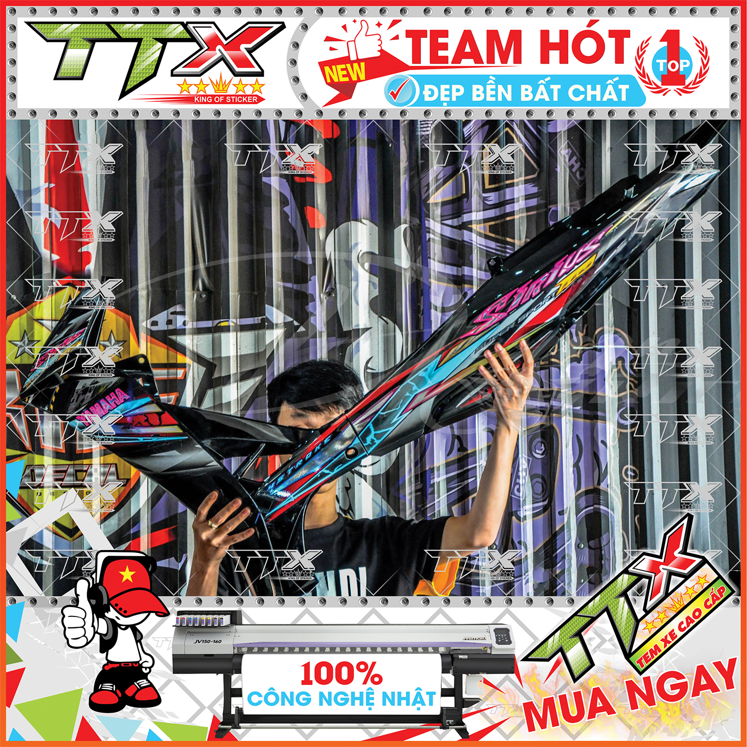 Tem rời sirius 110 tia chớp , Team chế sirius dán xe màu xanh nền đen tuyệt đẹp , Shop TTX Tem xe sirius