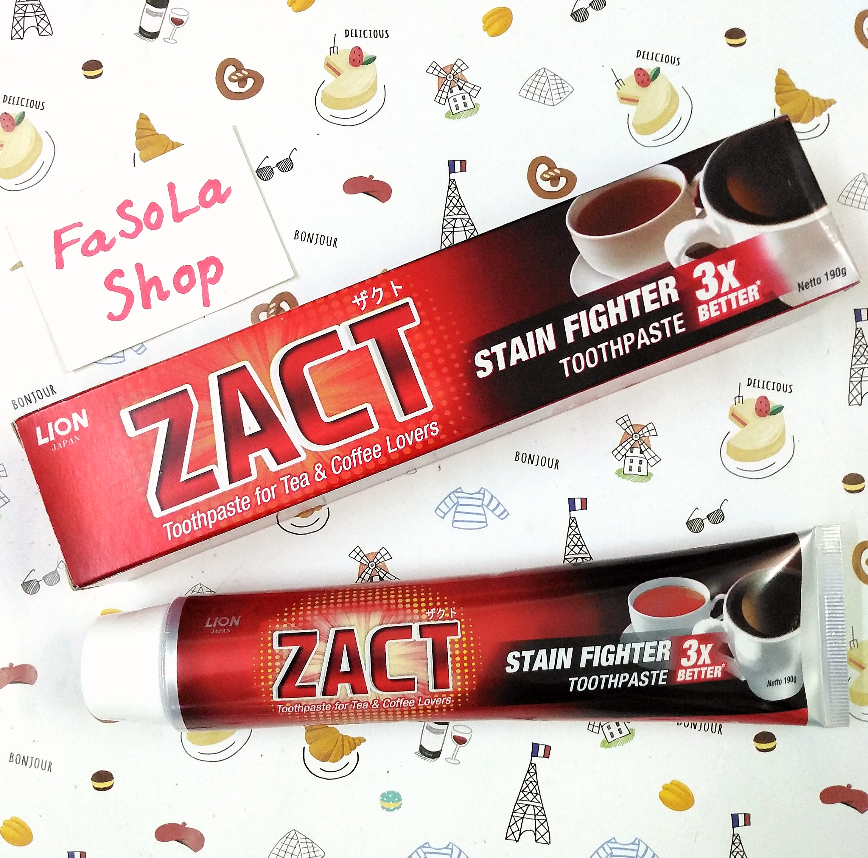 Kem đánh răng ZACT LION 190g Indonesia dành cho người dùng cà phê / trà tẩy răng ố vàng