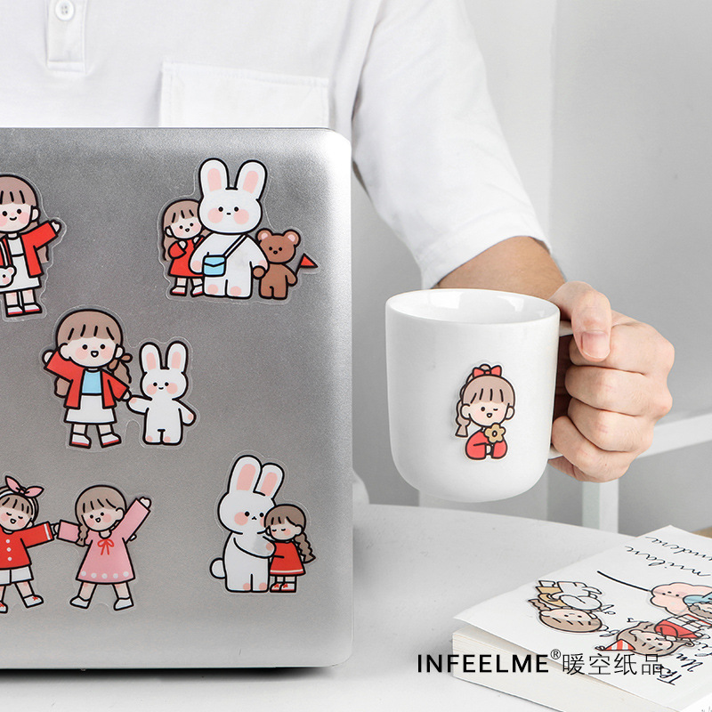 Sticker (hình dán) gói happy time chất liệu PET dán laptop, điện thoại, vali, trang trí sổ, album, nhật ký, lưu bút, góc học tập