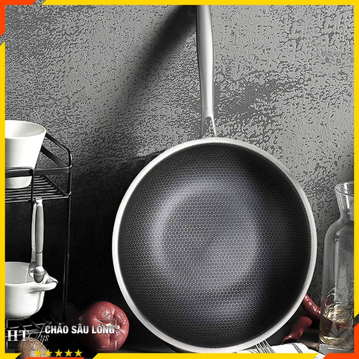Chảo chống dính vân đá tổ ong 32cm hàng loại 1. bảo hành 12 tháng