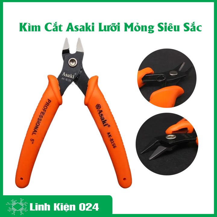 Kìm cắt Asaki AK-8156 lưỡi mỏng siêu sắc, kềm cắt linh kiện, dây điện, cáp... tiện lợi