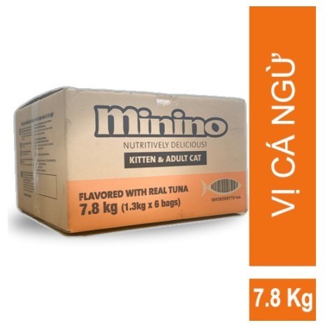 "Hoàn tiền đến 10%" [7.8kg] Thức ăn mèo MININO TUNA 1.3kg x 6 gói
