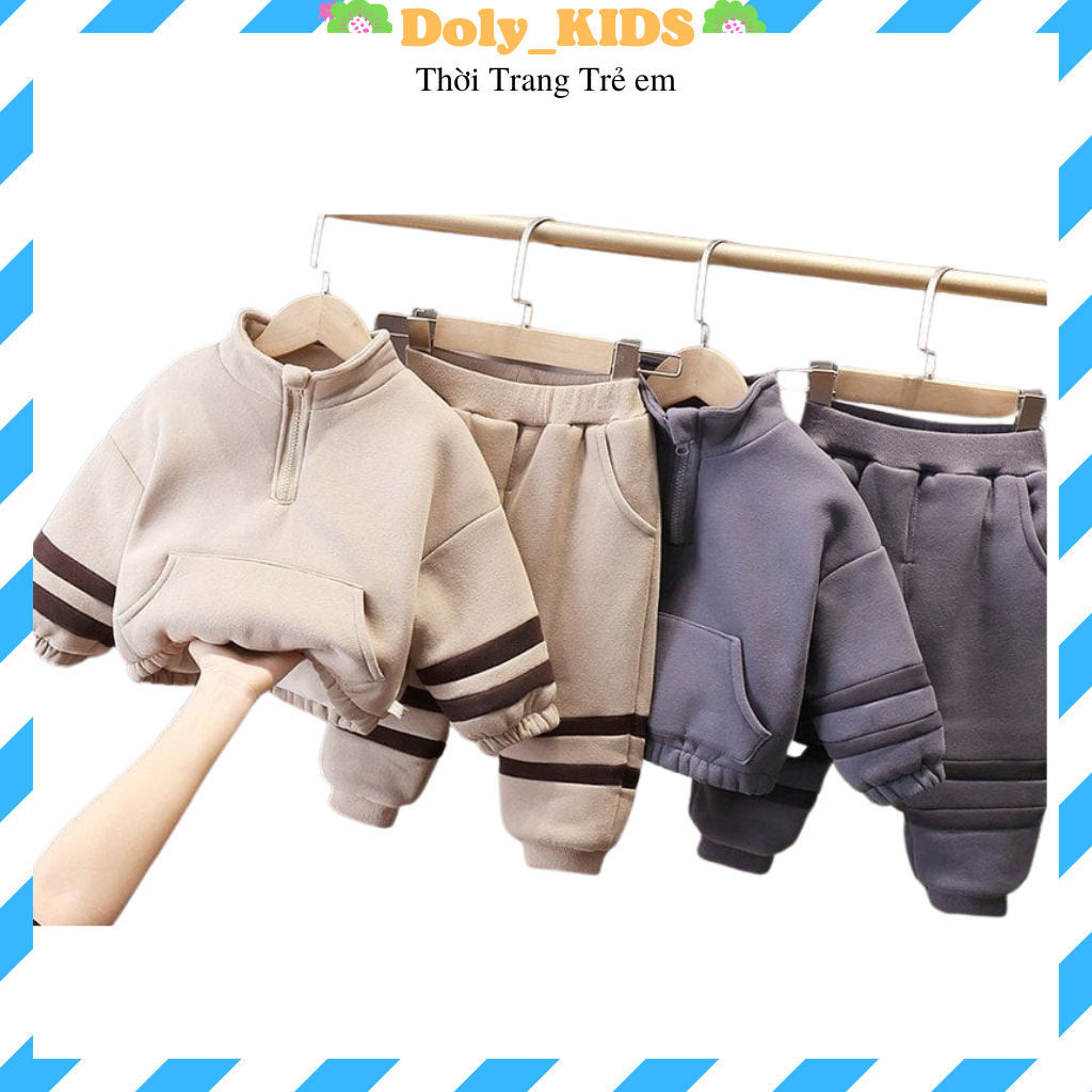 Bộ nỉ cho bé, bộ nỉ bé trai bé gái dài tay chất Nỉ Bông từ 6-28kg Doly kids