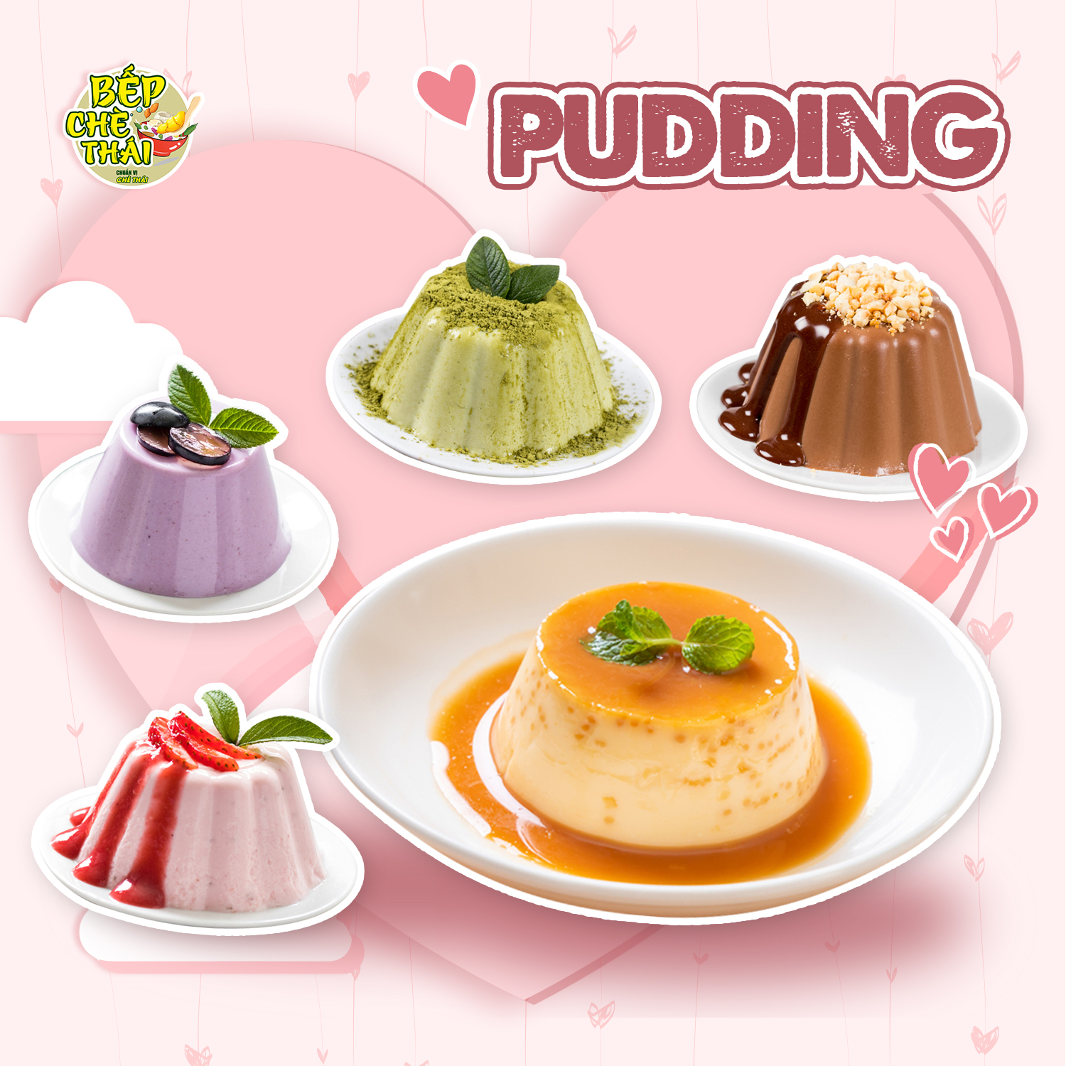 Set làm pudding TRỨNG, DÂU, SOCOLA, KHOAI MÔN,MATCHA