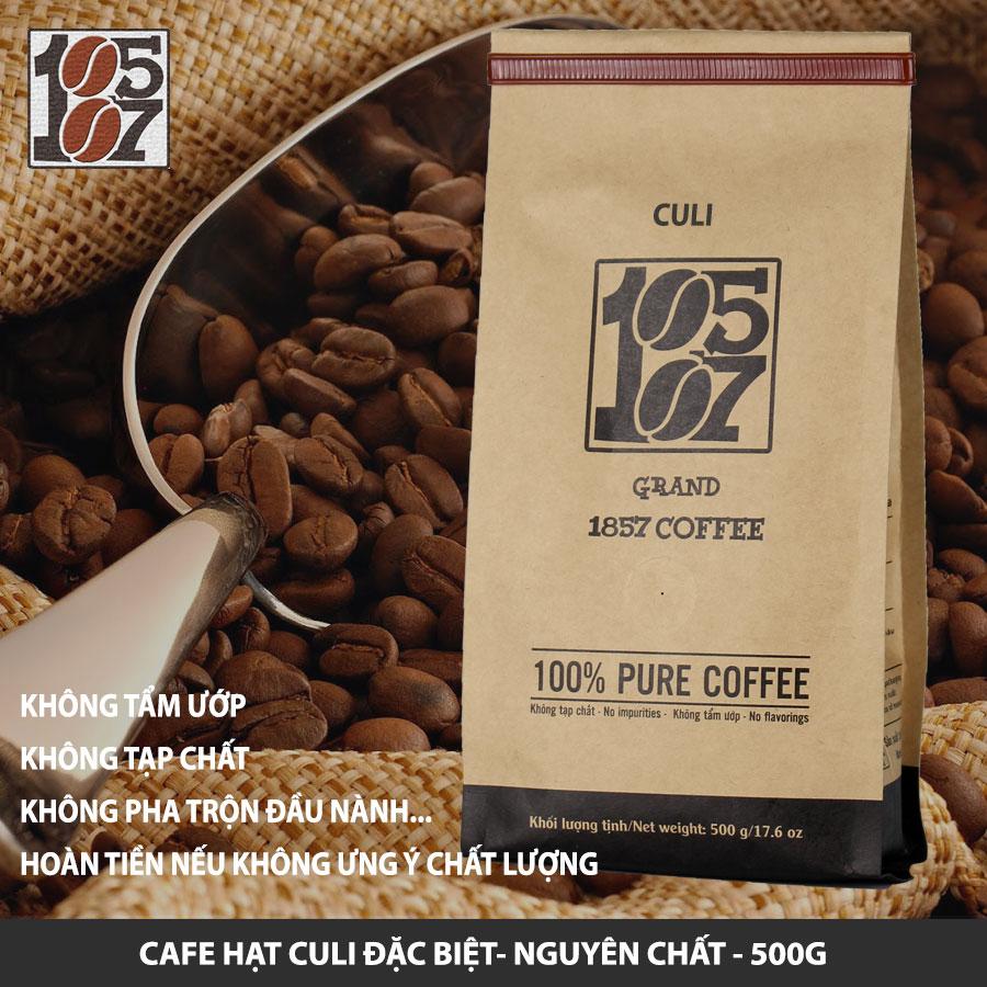Cà phê hạt rang mộc nguyên chất CULI thành phần 100% CULI với hạt tuyển chọn vị đậm đà không pha trộn - Gói 500G - THE 1857 COFFEE