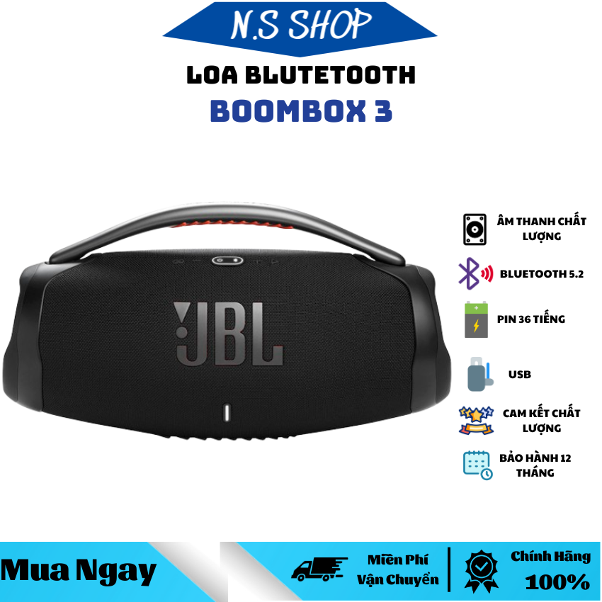 Loa Bluetooth JBL Bombox 3 Nhạc Âm Thanh Siêu Bass Mạnh Công Suất Cực Lớn Loa Nghe Nhạc Treble Rời Thời Gian Sử Dụng 24h - BH 12T