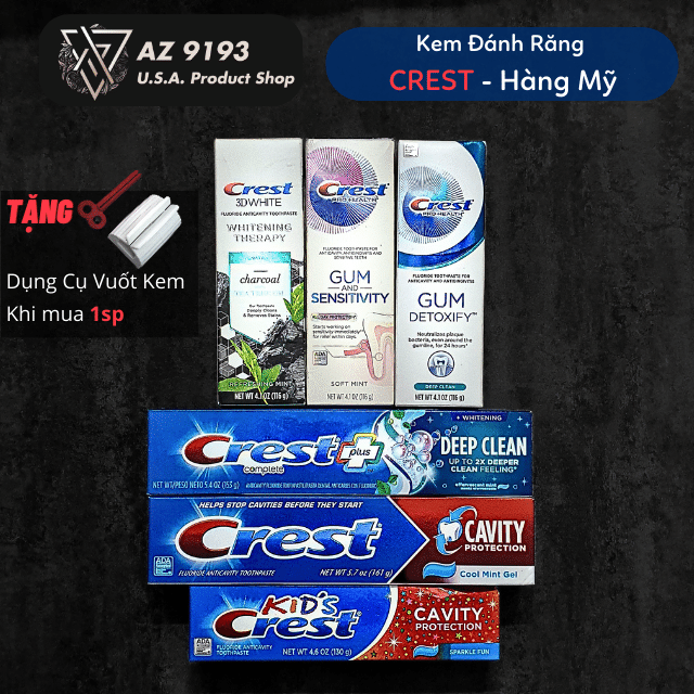 CREST Toothpaste, 3D white, Gum sensitive, Gum Detoxify - USA Hand Carried.