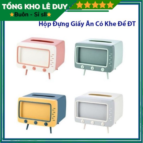 Hộp đựng giấy ăn vintage hộp giấy ăn có khe để điện thoại hộp giấy ăn hình tivi