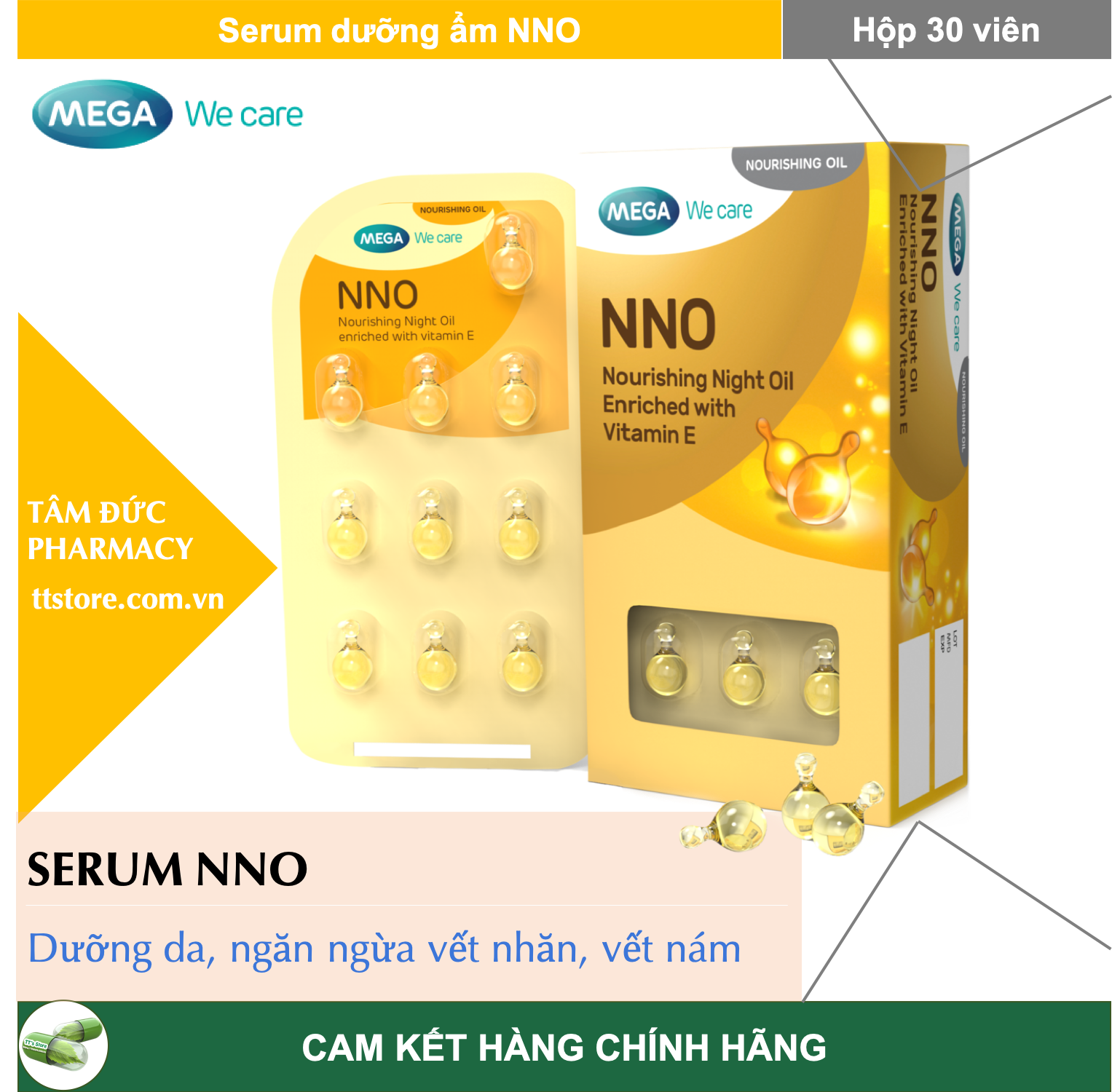 [HCM]Serum NNO - Mega We Care [Hộp 30 viên]  - Dưỡng ẩm da ngăn ngừa vết nhăn