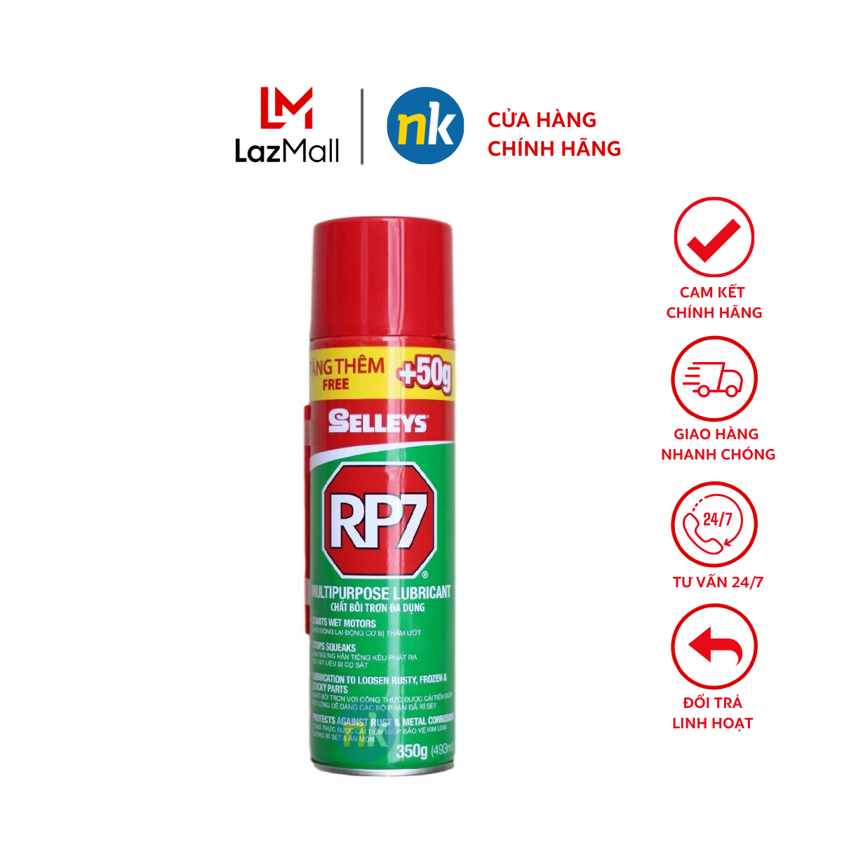 Chai xịt chống rỉ sét và bôi trơn, vệ sinh sên xích, xịt cửa sắt, vật dụng trong gia đình RP7 350g và 175g