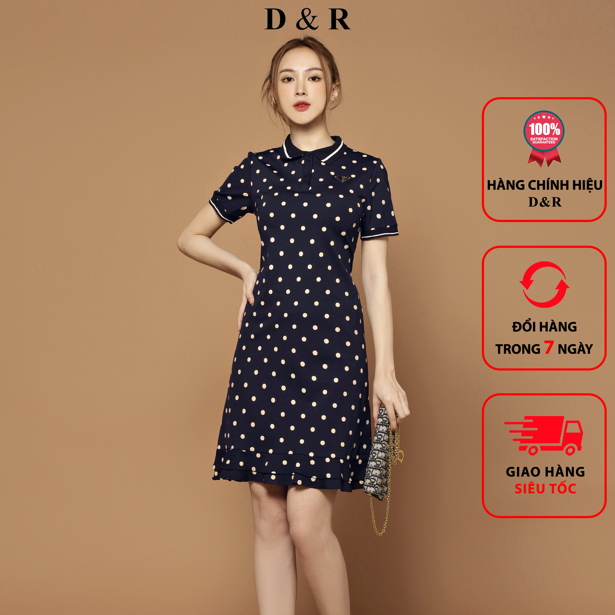 Đầm thun polo bigsize hoạ tiết chấm bi D&R Fashion D22009