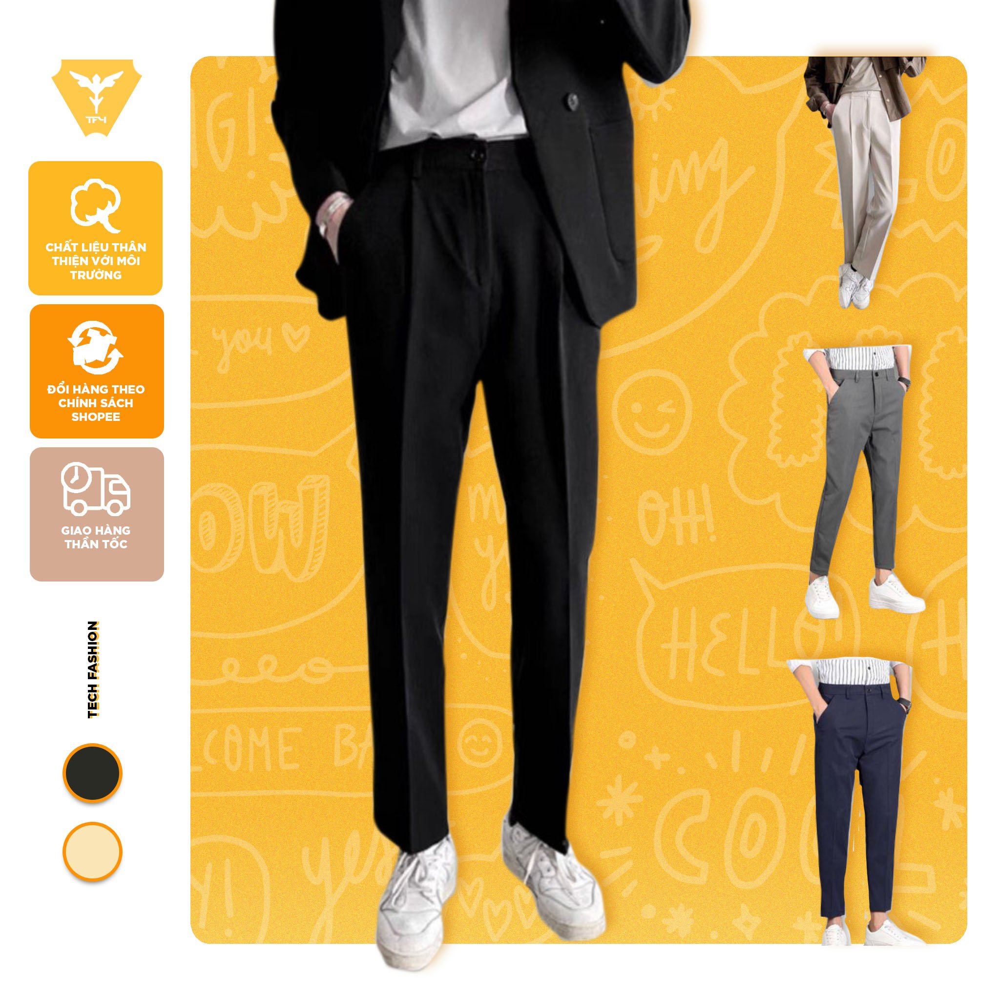 Quần tây baggy kaki nam ống rộng Hàn Quốc, 3 màu Trắng, Đen, Xám ghi - Mã: QR01