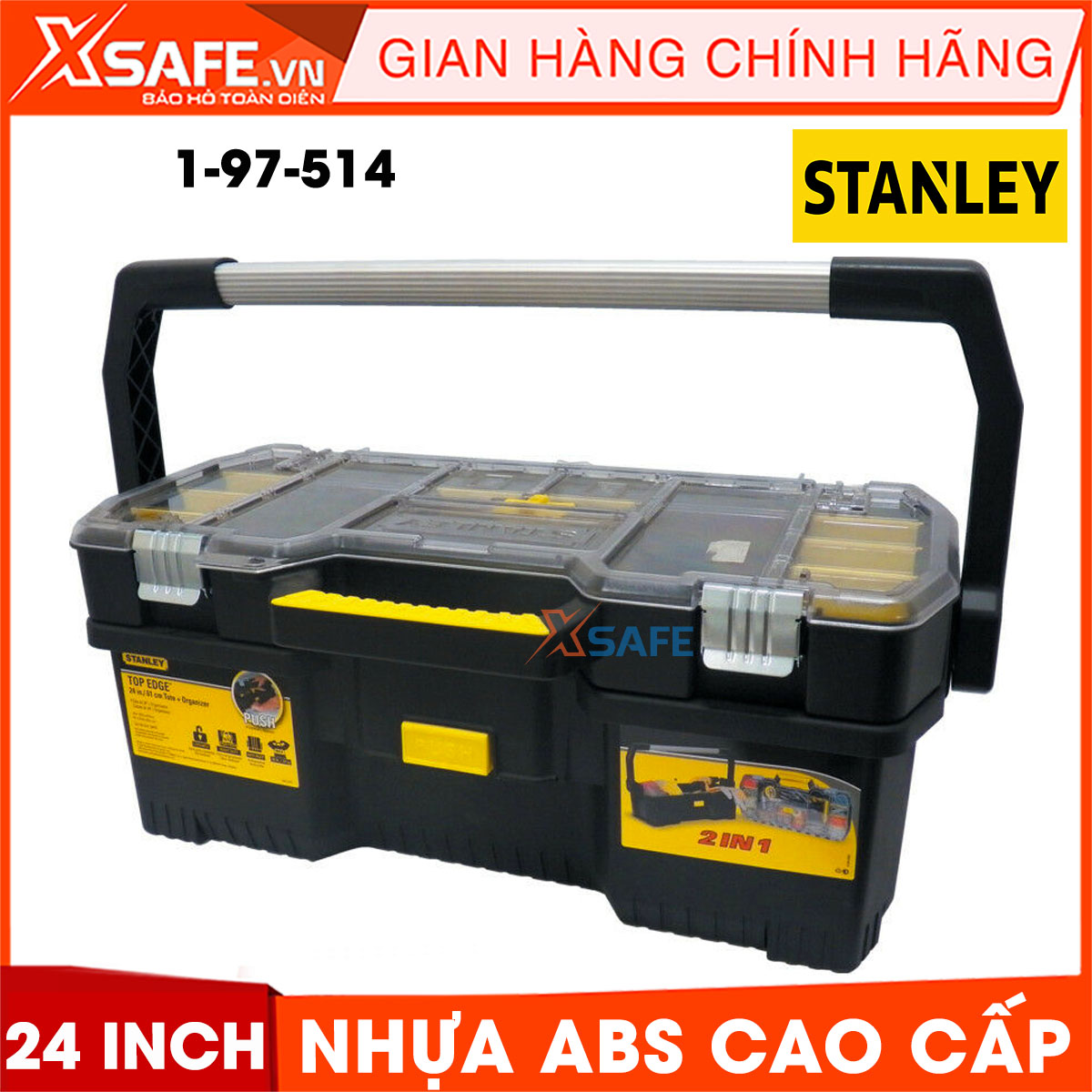Hộp dụng cụ STANLEY 1-97-514 24 Inch. Hộp đựng dụng cụ Stanley chất liệu nhựa ABS, hộp đựng mỏng nhẹ có tay xách tiện lợi, sử dụng tiện lợi và không thấm nước, có nhiều ngăn chứa