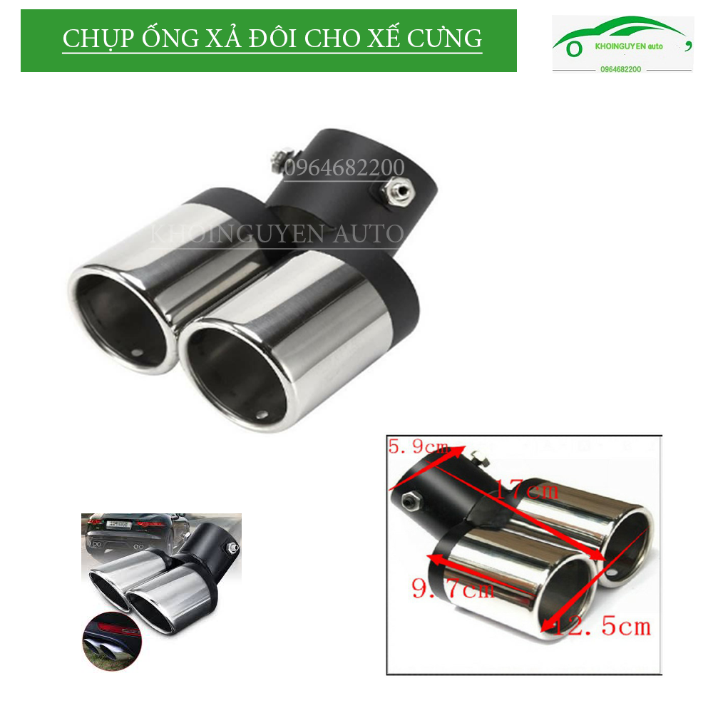 Chụp ống xả đôi đen inox cho ô tô dáng thể thao