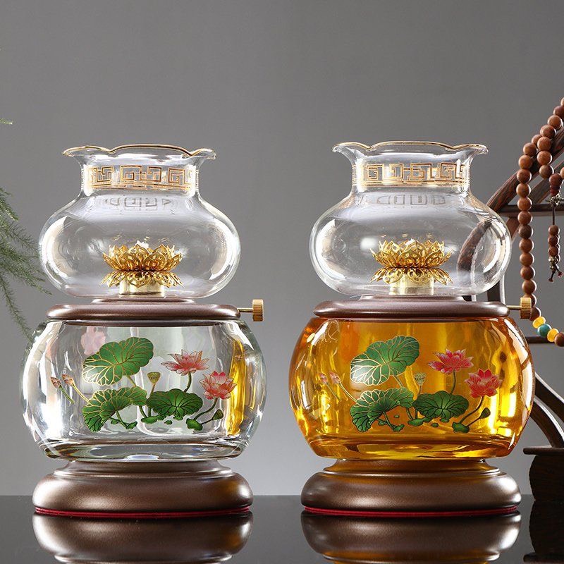 Đèn dầu 8820 bằng thủy tinh pha lê vàng trắng hình hoa sen - phật giáo tuệ quang