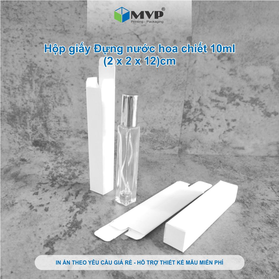 Hộp giấy đựng nước hoa chiết 10ml, hộp giấy Ivory và hộp giấy Kraft cm