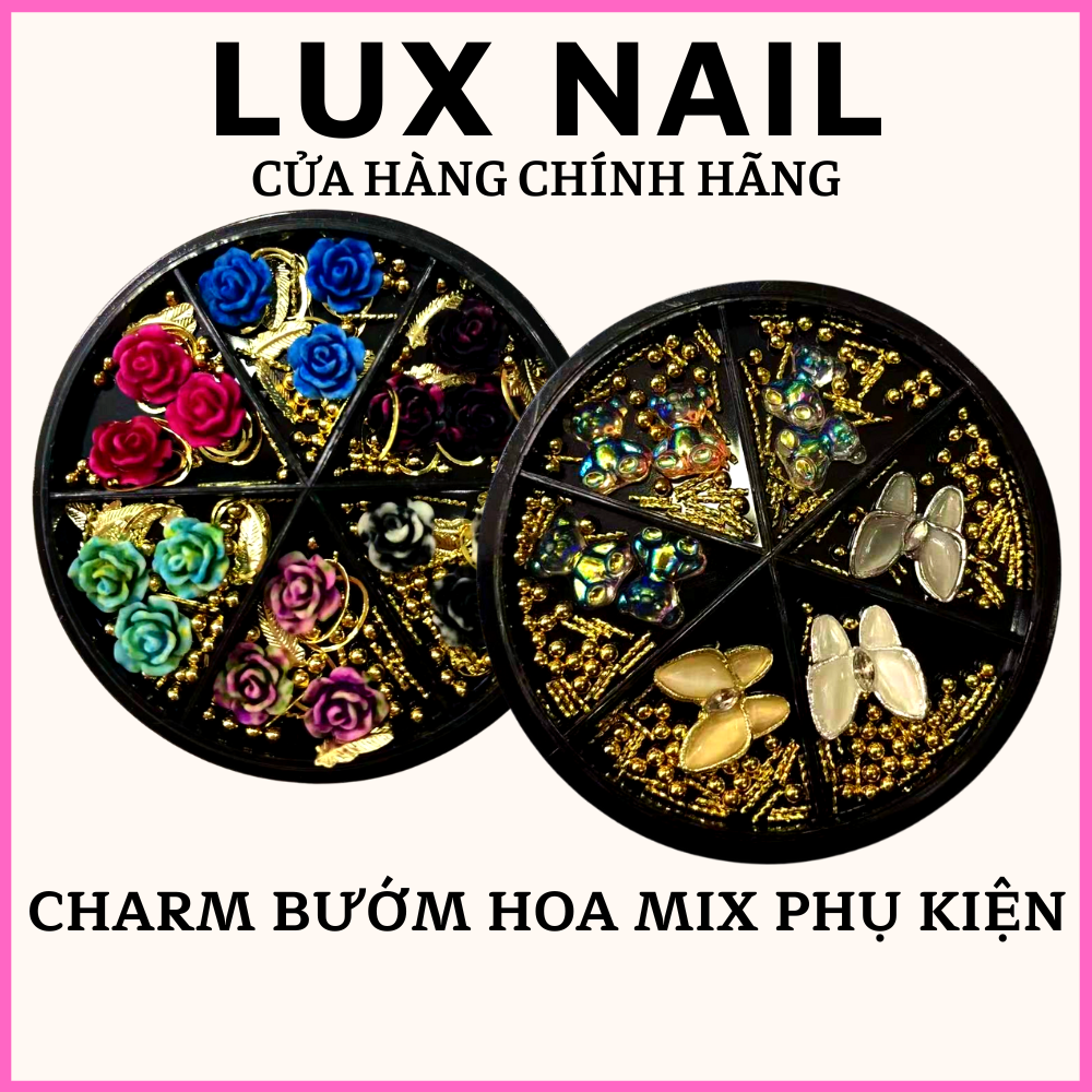 Charm bướm gấu hoa hồng bi nail Luxnail mix phụ kiện sắt cao cấp trang trí móng tay chuyên nghiệp