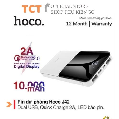 Pin sạc dự phòng Hoco J42 10.000mAh có 2 cổng USB sạc nhanh, dùng cho tất cả các loại thiết bị