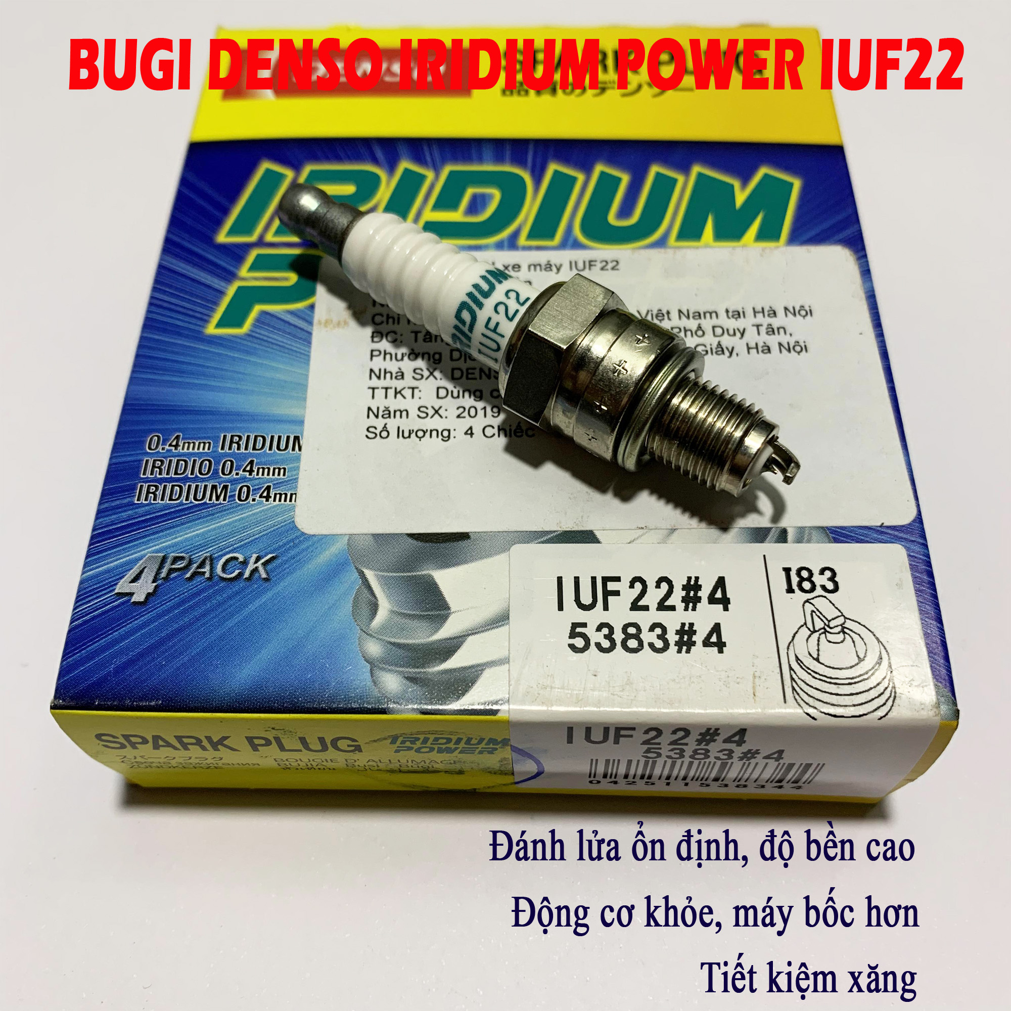 Bugi bạch kim cho Suzuki Hayate 125cc / Sky Drive - DENSO IRIDIUM POWER IUF22