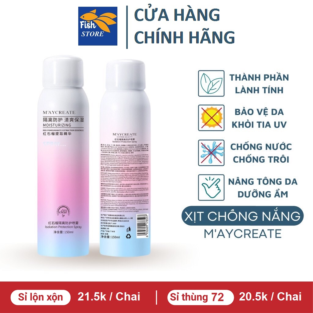 Kem chống nắng trắng da maycreat 150ml dạng xịt