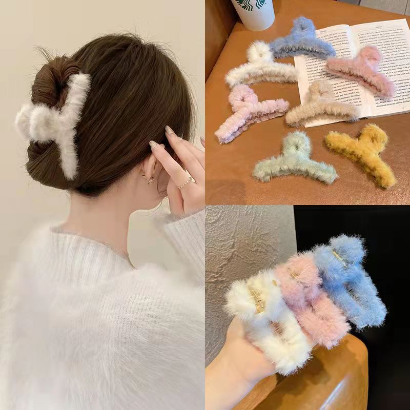 Kẹp tóc càng cua vải lông nhung màu sắc ngọt ngào phong cách Hàn Quốc xinh xắn cho nữ