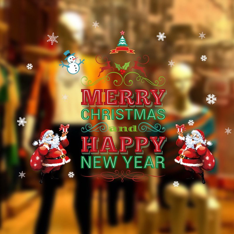 Decal trang trí Noel Tranh dán kính trang trí giáng sinh 2 ông già noel Merry Christmas 2022