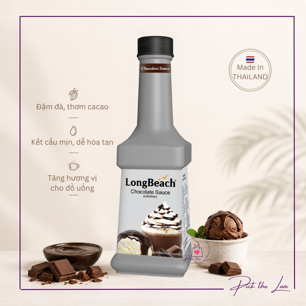 Sốt Sô Cô La LongBeach Chocolate Sauce 900ml – Sauce Chocolate Pha Cafe, Mocha, Trà Sữa, Đá Xay