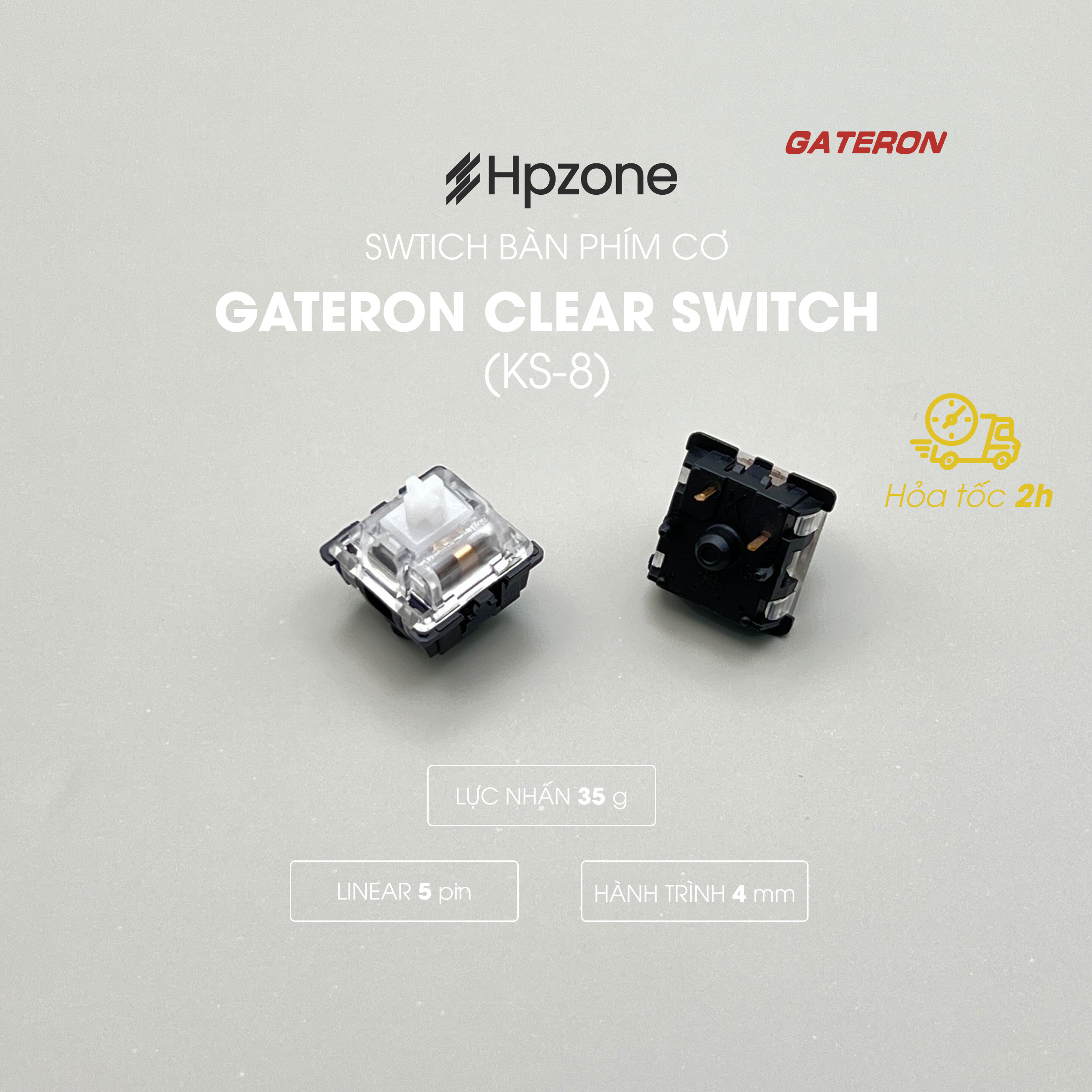 Switch Gateron Clear KS-8 5Pin Bottom đen Công tắc thay thế cho bàn phím cơ chính hãng Gateron Clear Switch 35g