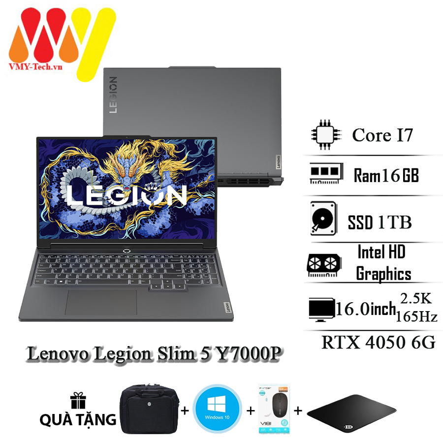 Laptop lenovo legion slim 5 y7000p , core i7-14650hx, ram 16bg, ssd 1tb, 16inch 2.5k tần số quét 165hz,rtx 4050 6g, tặng kèm bộ quà tặng cao cấp
