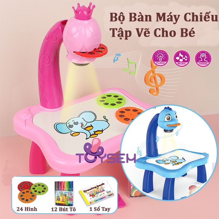 Bộ bàn máy chiếu tập vẽ thông minh 24 hình có nhạc cho bé - Bàn học có đèn cho bé tập tô màu tự học - Đồ chơi cho trẻ em phát triển trí não - Quà tặng sinh nhật cho bé trai bé gái cute