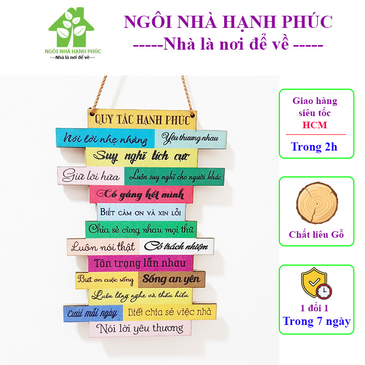 Bảng gỗ treo tường decor trang trí nhà cửa, bảng gỗ treo cửa mẫu BM_193 quy tắc hạnh phúc