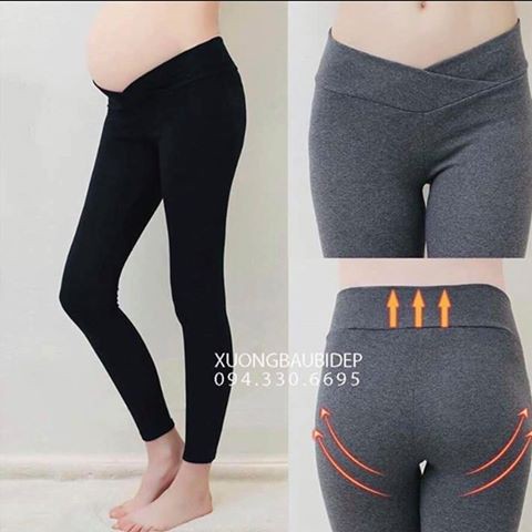 [FREESHIPMAX] Quần bầu Dài legging cạp chéo chất cotton co giãn 4 chiều cho mẹ bầu ( Dài - Cạp Chéo )